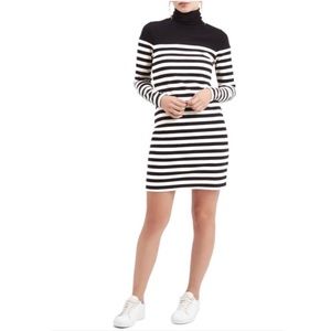Topshop Black and White Stripe Turtleneck Dress